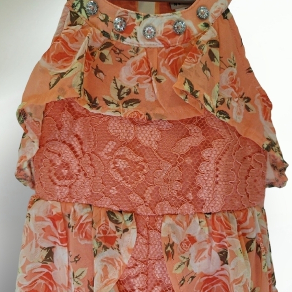 Nicole Miller Peach Floral Sleeveless Romper/Dress - Size 2T - Picture 5 of 5